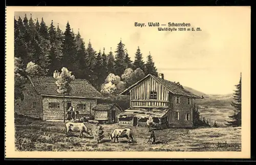 Künstler-AK sign. Hans Pernat: Scharreben, Waldidylle