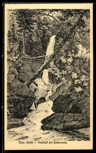 Künstler-AK sign. Hans Pernat: Bodenmais, Hochfall im Bayerischen Wald