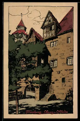 Steindruck-AK Nürnberg, Burg, Ostseite