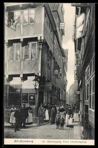 AK Alt-Hamburg, Gr. Bäckergang Ecke Lieschengang, Altstadt, Fachwerkhäuser, Strassenszene