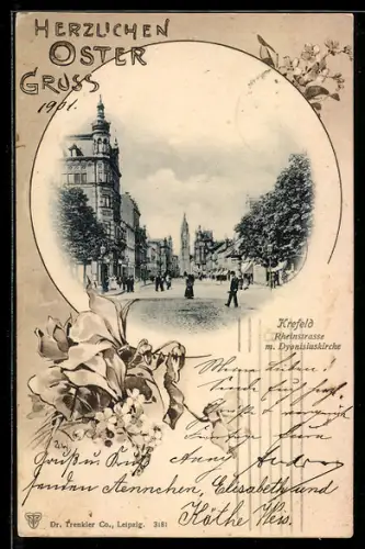 AK Krefeld, Rheinstrasse, Dyonsiuskirche