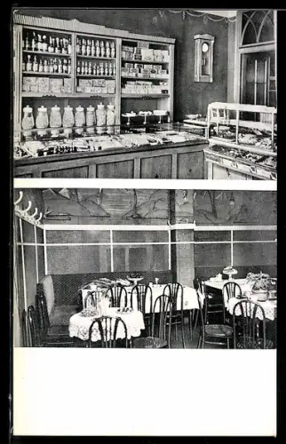 AK Straubing, Conditorei und Café Pielmaier, Innenansichten, Ludwigsgplatz