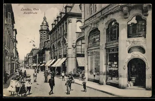AK Landau / Pfalz, Marktstrasse mit Geschäftshäusern & Ladengeschäften