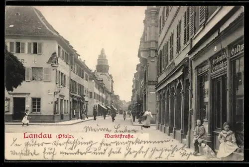 AK Landau /Pfalz, Marktstrasse mit Juwelier und Apotheke