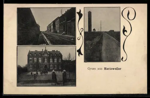 AK Mariaweiler, Strassenpartie & Schulgebäude