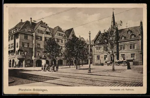 AK Pforzheim-Brötzingen, Marktplatz mit Kaufhaus & Rathaus