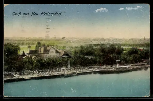 AK Berlin-Köpenick, Gasthaus Neu-Heringsdorf, Uferpromenade und Gasthaus am Wasser
