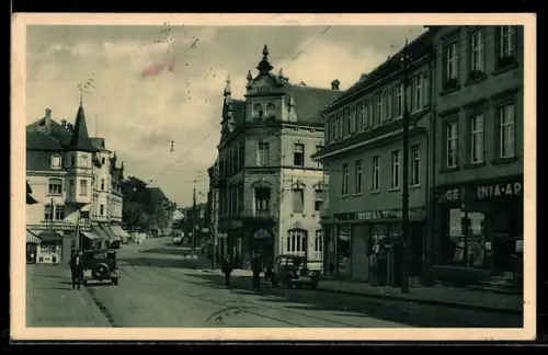 AK Sulzbach /Saar, Hauptstrasse mit Geschäftshäusern und Germania-Apotheke