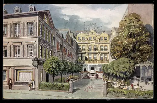 Künstler-AK Wiesbaden, Kur- und Badhaus Königlicher Hof
