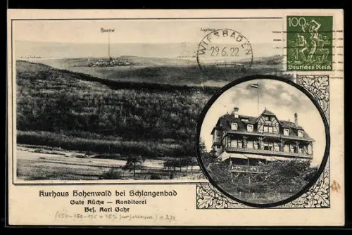 AK Schlangenbad, Kurhaus Hohenwald mit Rauental und Ingelheim