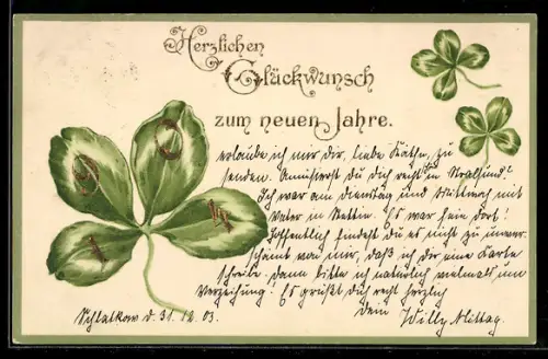 AK Kleeblätter mit Jahreszahl, Neujahrsgruss