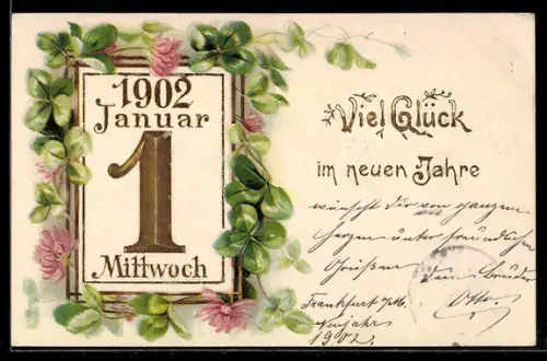 AK Kalender mit dem 1. Januar, Neujahrsgruss