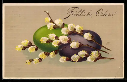 AK Ostereier mit Blumen, Ostergruss