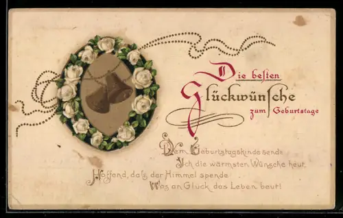 AK Von Rosen eingerahmte Glocken, Geburtstagsgruss