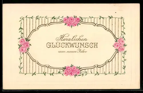 AK Von Rosen eingerahmter Neujahrsgruss