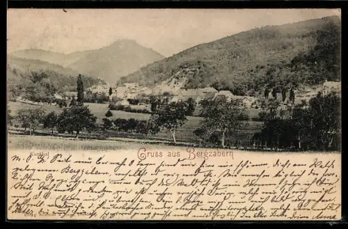 AK Bergzabern, Ortsansicht im Kurtal mit umliegenden Bergen und Feldern