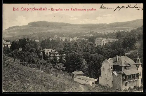 AK Bad Langenschwalbach, Kurgarten vom Paulinenberg gesehen