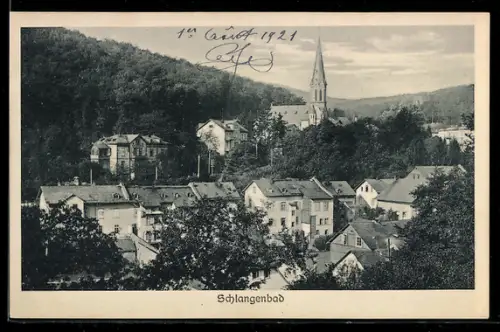 AK Schlangenbad, Ortsansicht mit Kirche und umliegenden Häusern