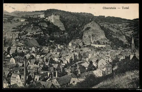 AK Oberstein, Gesamtansicht der Stadt und Burgruine