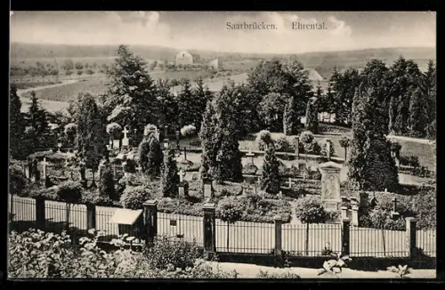 AK Saarbrücken, Ehrental, Ansicht vom Friedhof