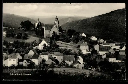 AK Michelbach /Nassau, Ortsansicht mit Kirche und umliegenden Häusern