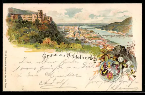 Lithographie Heidelberg / Neckar, Panorama