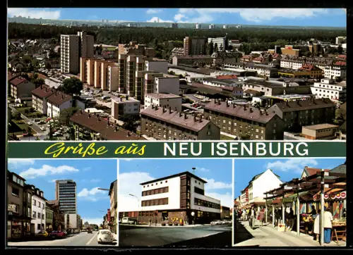 AK Neu Isenburg, Strassenpartie mit Geschäften, Gebäudeansicht, Markt