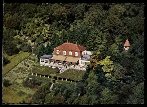 AK Bad Mergentheim, Blick auf das Terrassen-Café Waldeck aus der Vogelschau