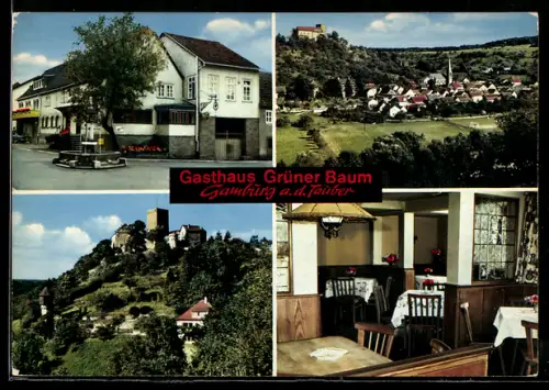 AK Gamburg, Gasthaus Grüner Baum, Ortsansicht, Burg, Gaststätte, Innenansicht