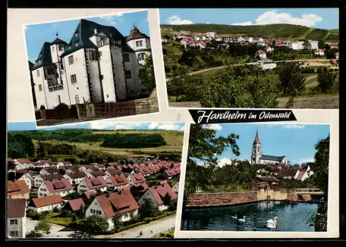 AK Hardheim im Odenwald, Schloss, Kirche, Strassenpartie