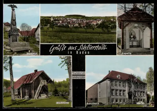 AK Schlierstadt, Denkmal, Panoramaansicht, Kapelle, Blockhütte, Schulhaus
