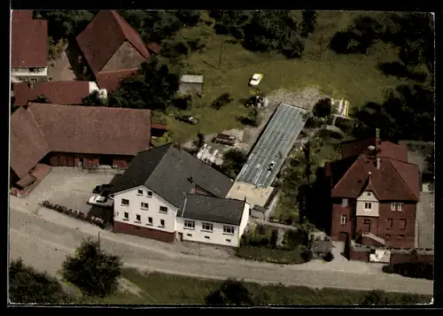 AK Unter-Absteinach /Bergstrasse, Gasthaus und Pension zum Goldenen Hirsch, Fliegeraufnahme
