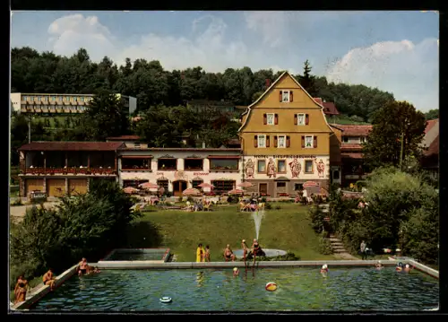 AK Gras-Ellenbach i. Odw., Hotel Siegfriedbrunnen mit Freibad, Bes. Ernst Some