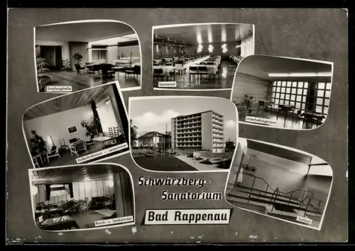 AK Bad Rappenau, Schwärzberg-Sanatorium, Innenansichten Speisesaal und Unterhaltungsraum