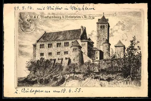 Künstler-AK Weinheim i. B., M. S. C.-Wachenburg