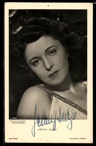 AK Schauspielerin Jenny Jugo in nachdenklicher Pose, Autograph