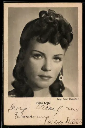 AK Schauspielerin Hilde Krahl, Portrait von vorn, Autograph