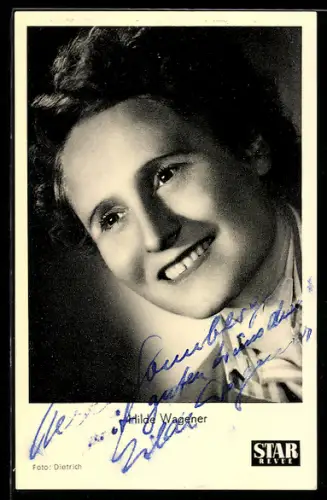 AK Schauspielerin Hilde Wagener mit breitem Lächeln, Autograph