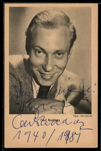 AK Schauspieler Carl Raddatz lächelt, Autograph