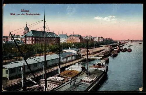 AK Mainz, Blick von der Strassenbrücke