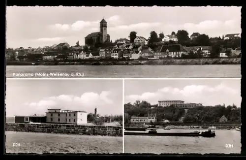 AK Mainz-Weisenau a. Rh., DJH, Panorama mit Kirche