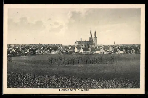 AK Gonsenheim b. Mainz, Teilansicht mit Kirche