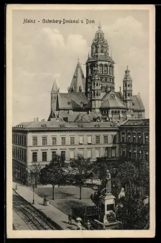 AK Mainz, Gutenberg-Denkmal und Dom