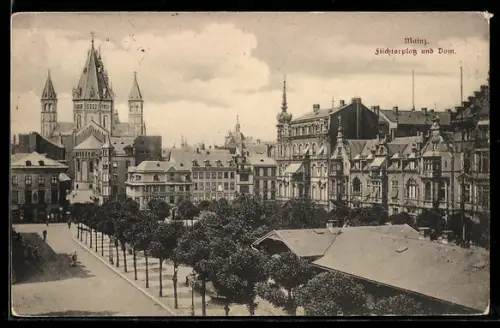 AK Mainz, Fischtorplatz und Dom