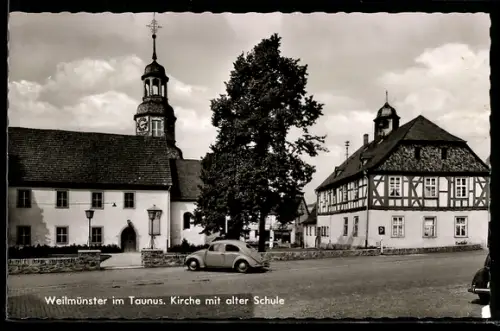 AK Weilmünster im Taunus, Kirche mit alter Schule