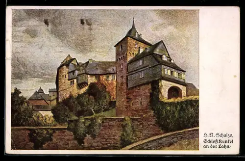 Künstler-AK Hans Rudolf Schulze: Schloss Runkel an der Lahn