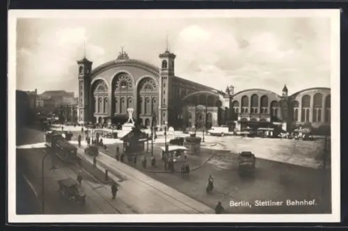 AK Berlin, Stettiner Bahnhof mit Strassenbahn, Invalidenstr.