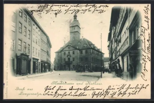 AK Langensalza, Marktstrasse mit Geschäften und Rathaus