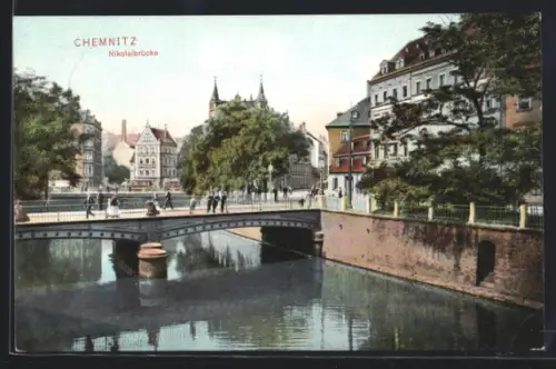 AK Chemnitz, Passanten auf der Nikolaibrücke