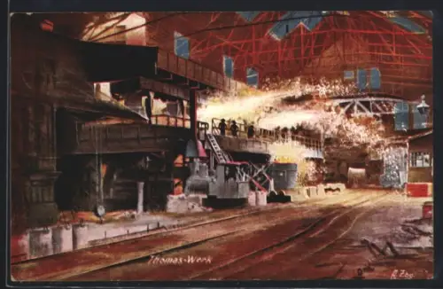 Künstler-AK Dortmund, Thomas-Werk der Dortmunder Union, Innenansicht